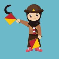 Pramuka hijiabi girl sandi morse semaphore C a kid student vector