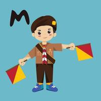 Pramuka boy sandi morse semaphore M a kid student vector
