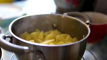 a pot of boiled potatoes Boiled Potatoes being strained into a Colander Close Up Natural Light video