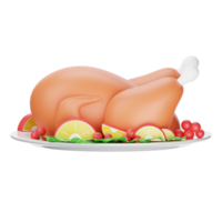 A turkey on a plate with fruit and vegetables png