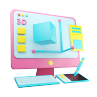 A computer with a 3d cube on it png