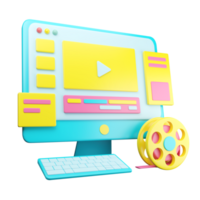 A computer with a player and a reel png