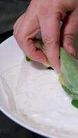 spring rolls Summer rolls with fresh vegetables and meat and peanut sauce. Vietnamese appetizer. Salad spring rolls with pork. Healthy food concept video