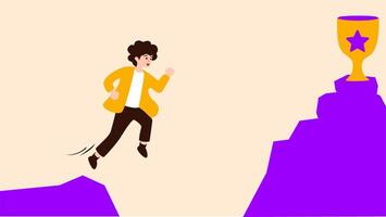 A man is running up a mountain to get a trophy vector