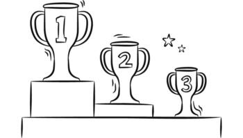 A drawing of three trophies on a pedestal vector