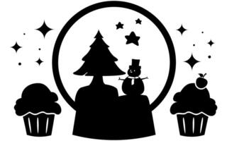 A snow globe with cupcakes and a tree vector