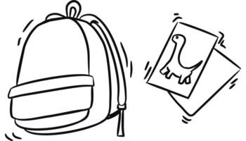 A black and white drawing of a backpack and a book vector