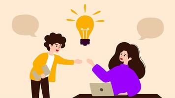 Two people shaking hands with a light bulb above them vector