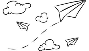 Hand drawing illustration of paper plane and cloud. Back to school. vector
