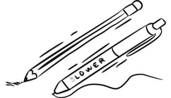 A drawing of a pen and pencil with the word lower vector