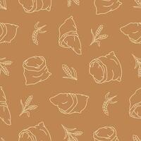 Outline Flour Sack Wheat Seamless Pattern illustration Design vector