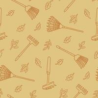 Outline Rake Fall Leaves Seamless Pattern illustration Design vector