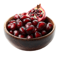 Pomegranate in a Brown Bowl on Transparent Background png