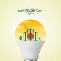International Mother Language Day, shahid minar and map illustration, mother language creative ads vector