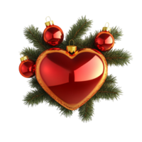 A heart shaped ornament with red balls and fir branches png
