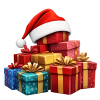 Stack of Colorful Christmas Gift Boxes with Santa Hat Decoration png