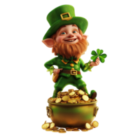 Lucky Leprechaun Sitting on a Gold Pot with Clover png