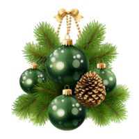 Green Christmas Ornaments with Pine Cones png