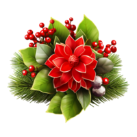 Christmas Floral Arrangement with Red Poinsettias and Greenery png