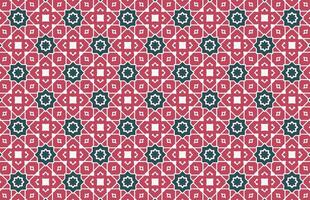 Moroccan red and green, white fabric design pattern vector