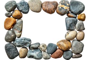 Decorative frame made of natural stones arranged on a plain surface highlighting texture and color variations png