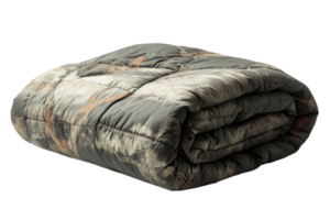 Cozy quilt display in neutral tones with textured fabric suitable for home decor and warmth png