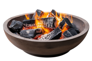 Cozy fire pit with glowing embers and lively flames during an evening gathering png