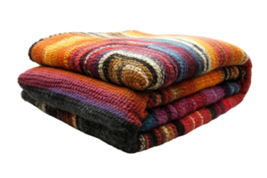 Cozy handmade blankets stacked with vibrant colors, perfect for adding warmth to any space during chilly evenings png