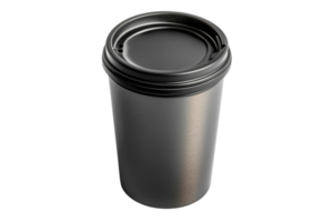 Black coffee cup with lid placed on a clean surface in a casual setting png