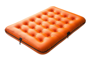 Bright orange inflatable mattress suitable for outdoor camping or relaxation during warm weather adventures png
