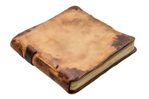 Leather-bound journal with a worn appearance on a white background showcasing its rustic charm png