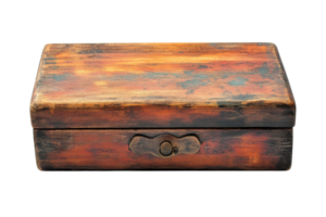 Vintage wooden box with intricate clasp on a neutral background showcasing rustic charm and craftsmanship png