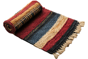 Colorful woven rug with distinctive patterns and textures displayed on a neutral background png
