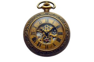 Vintage pocket watch with intricate mechanical details and ornate design showcasing craftsmanship from a bygone era png