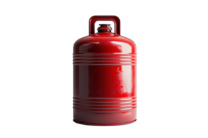 Red metal container for liquid storage positioned on a clean white background with soft lighting illuminating its surface png