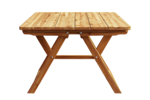 Rustic wooden table with a folding design for outdoor use in a backyard setting png