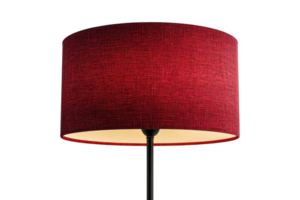Stylish red lamp with a textured shade illuminated in a cozy interior setting png