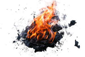 Flames consume charcoal in a striking display of fire's power and energy during a controlled burn experiment png