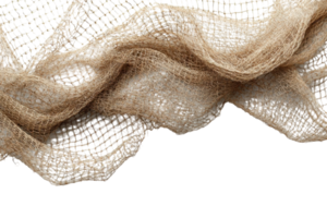 Textured burlap mesh fabric draped elegantly on a neutral surface in a soft light setting png