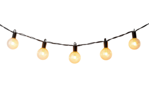 Glowing string lights hang against a neutral background, creating a warm and inviting atmosphere perfect for gatherings png