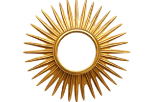 Decorative sunburst mirror with golden rays displayed against a white wall png