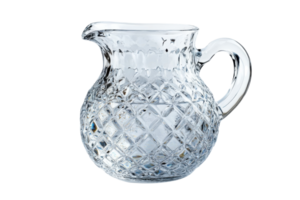 Elegant crystal pitcher filled with clear water against a minimal background highlighting its craftsmanship and design png