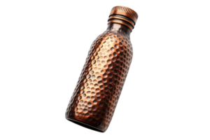 Metal water bottle with honeycomb design placed on a flat surface in a natural light setting png