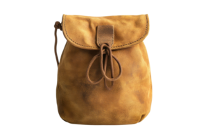 Leather backpack in warm brown tone with simple design and drawstring closure displayed on white background png