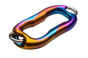 Colorful aluminum climbing carabiner with unique design on a white background ideal for outdoor activities png