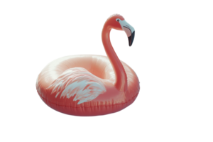 Bright inflatable flamingo pool float relaxing in calm blue water on a sunny day png