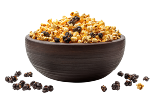 cuenco lleno con recién estalló palomitas de maiz en un limpiar blanco antecedentes png