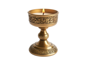 Elegant candle with intricate design illuminating a serene space in soft light during evening hours png