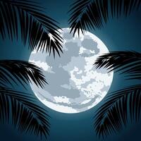 Full moon background with palm trees vector