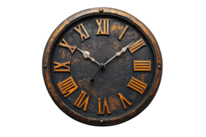 Clásico pared reloj exhibiendo romano numerales y un rústico diseño en un neutral ajuste png